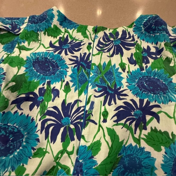 Women MILLE Cornflower Daisy Blue & Green Puffed Sleeves XL Blouse 100% Cotton - Picture 4 of 11
